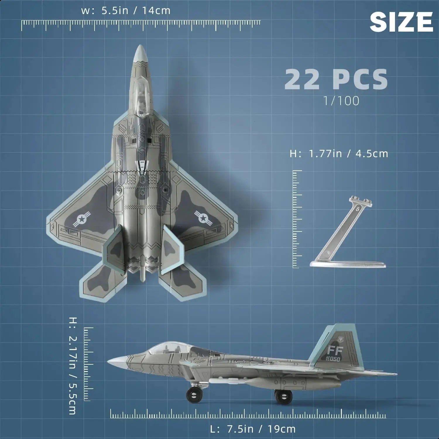 F-22 Raptor Fighter Jet Model Kit 1:100 Scale – Quick Build Plastic Military Aircraft - Model to assemble