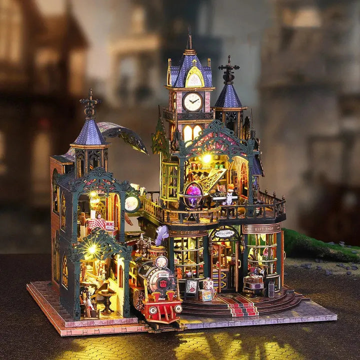 Rail-track Secluded City Figurines Miniatures Bookend Assembled Houses - Model to assemble