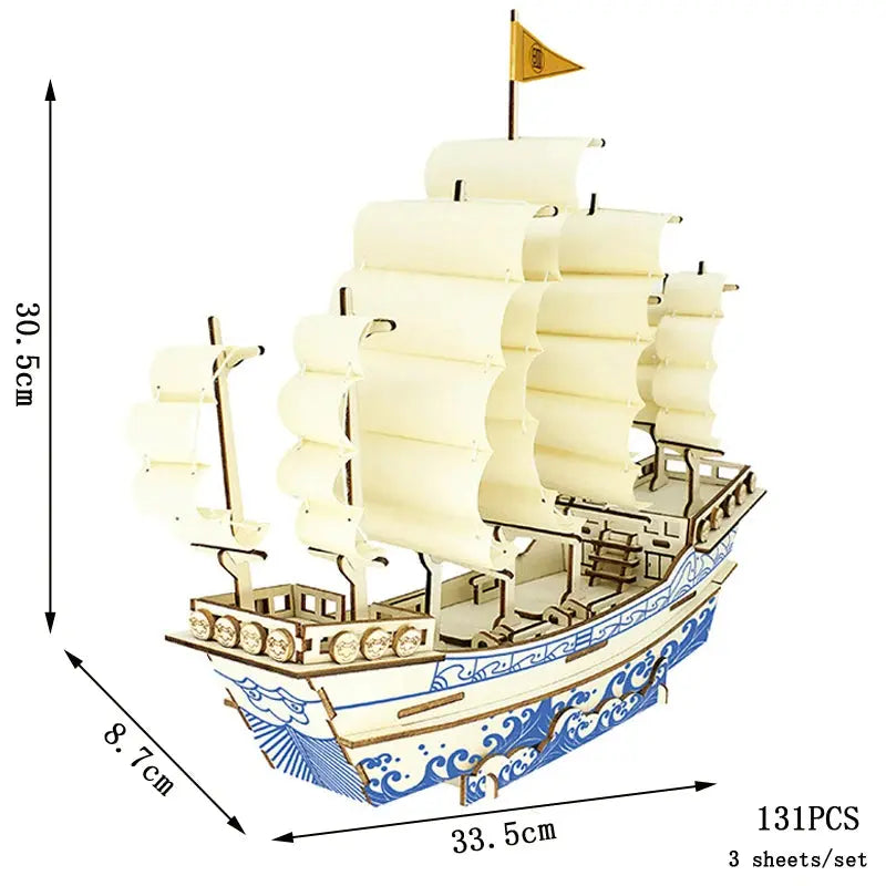 Asian Sailing Boat Ship Model Wood Jigsaw DIY Assembly Kits - Model to assemble
