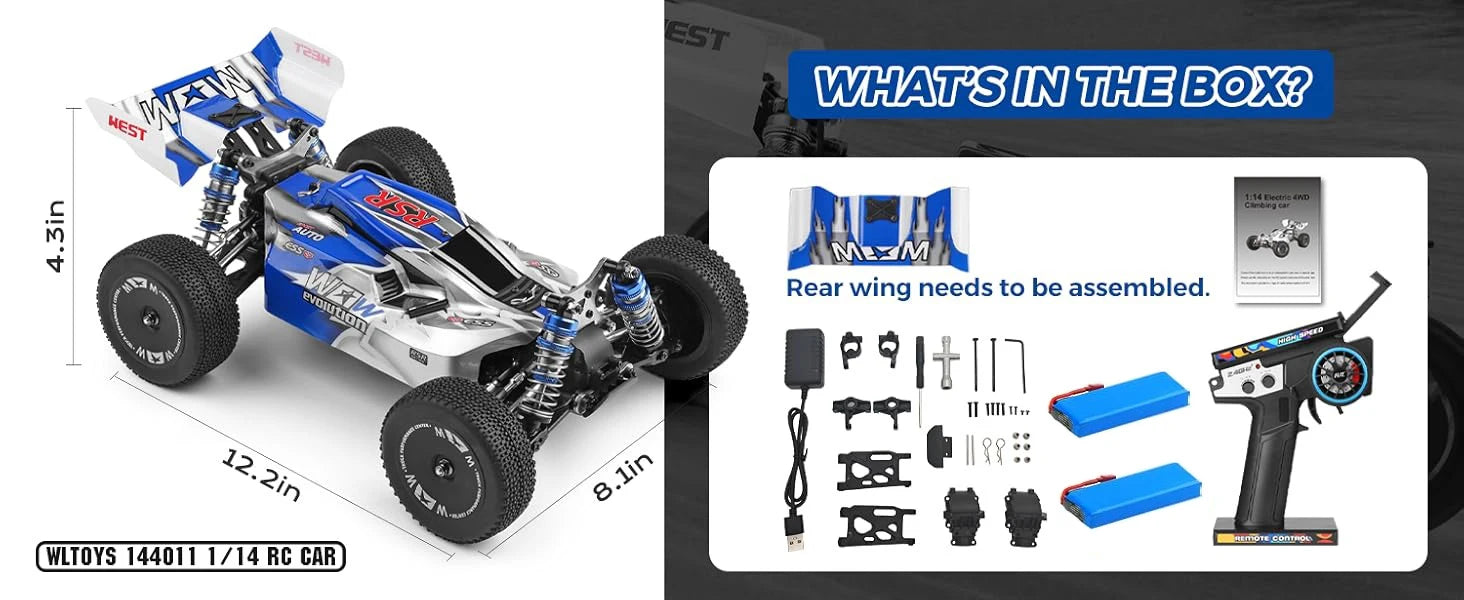 WLtoys144011 1/14 4WD RC Cars for Adults , Max 43 Mph Off-road Fast RC Car,Upgraded version(144001V2) ,Suitable for Outdoors Model to assemble