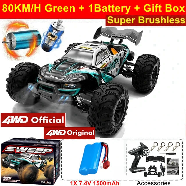 4WD Remote Control Car Off Road 4x4 RC High Speed Buggy Truck Super Brushless 50 or 80KM/H Fast Drift Racing Toy Kids Adults Model to assemble