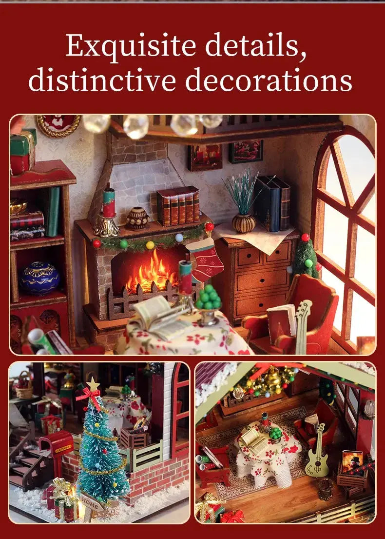Christmas Night Warm House - Miniature Dollhouse DIY Kit with Music Box - Model to assemble