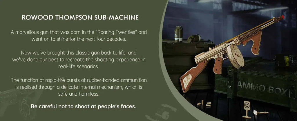 Thompson Submachine Gun 3D Wooden Puzzle - Model to assemble