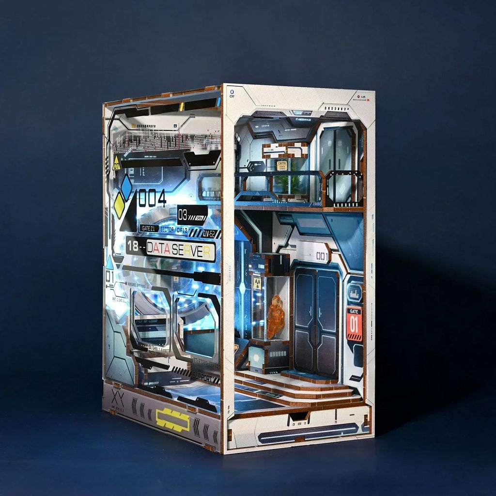 NEW Sci-fi Style Alien Hub DIY Wooden Book Nook Shelf Insert Miniature Kit, Bookshelf Home Bookend Decor For Adult Handmade Gift Model to assemble