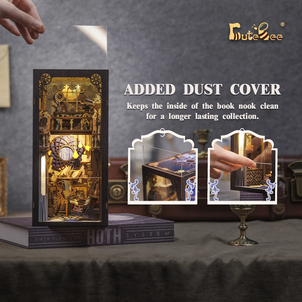 Cutebee DIY Book Nook Kit 3D Wooden Dollhouse Bookshelf Insert Decor Alley Miniature House with Dustproof LED Light Booknook Model to assemble