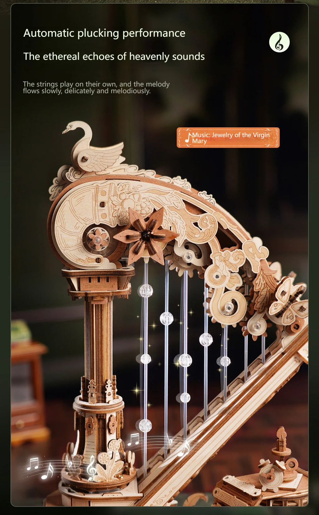 Stringed Harp Music Box - Model to assemble
