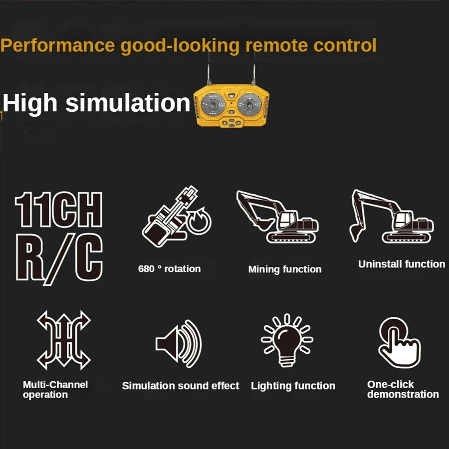 4WD Remote Control Excavator Toy Radio Controlled RC Dump Truck Vehicle Crawler Bulldozer Construction Car Gifts for Kids Boys Model to assemble