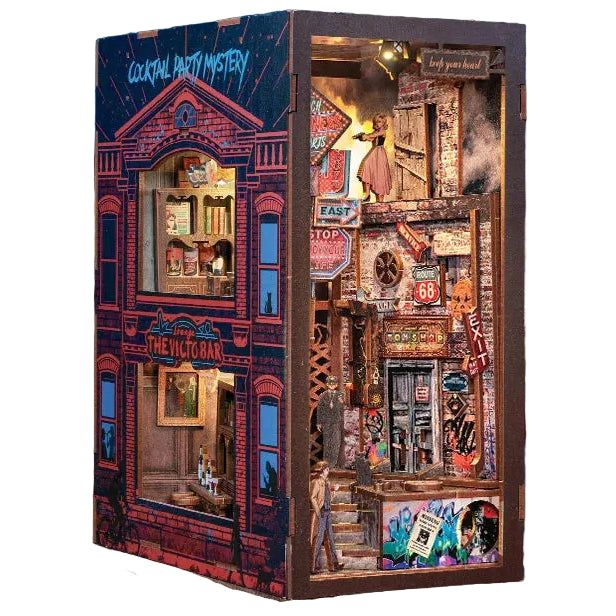 CUTEBEE DIY Dollhouse Miniature Model Book Nook Kit with Dust Cover Detective Home Decoration for Birthday Gift The Long Goodbye Model to assemble