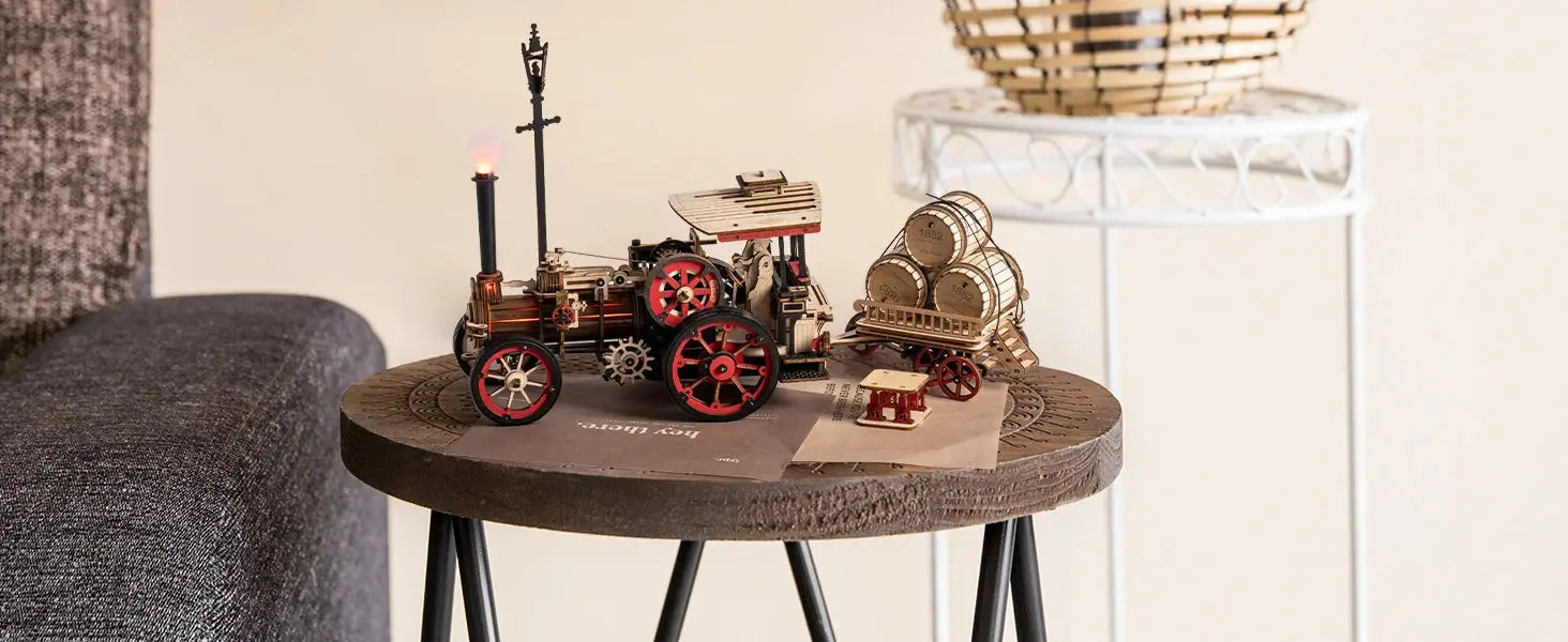 Wooden Mechanical Steam Locomotive 3D Puzzle Kit - Model to assemble