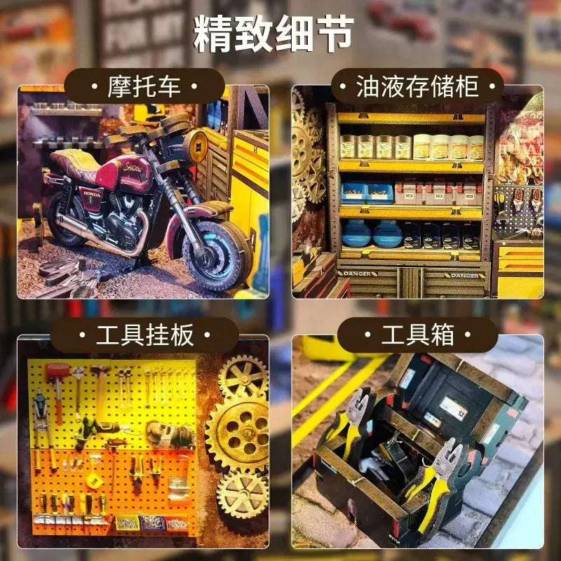 Vintage Motorcycle Garage Workshop Model - Model to assemble