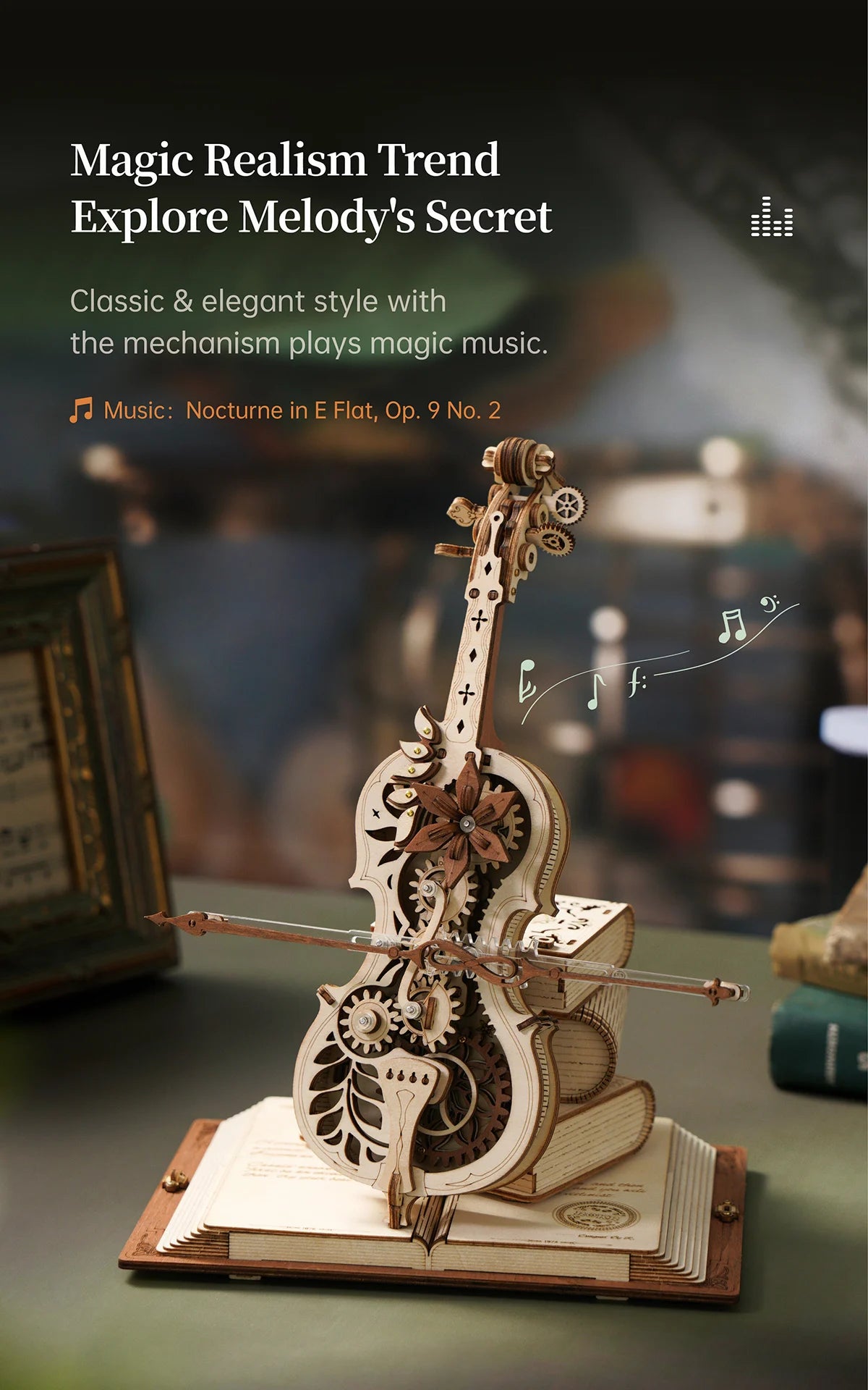 Cello Mechanical Music Box, Moveable Stem - Model to assemble