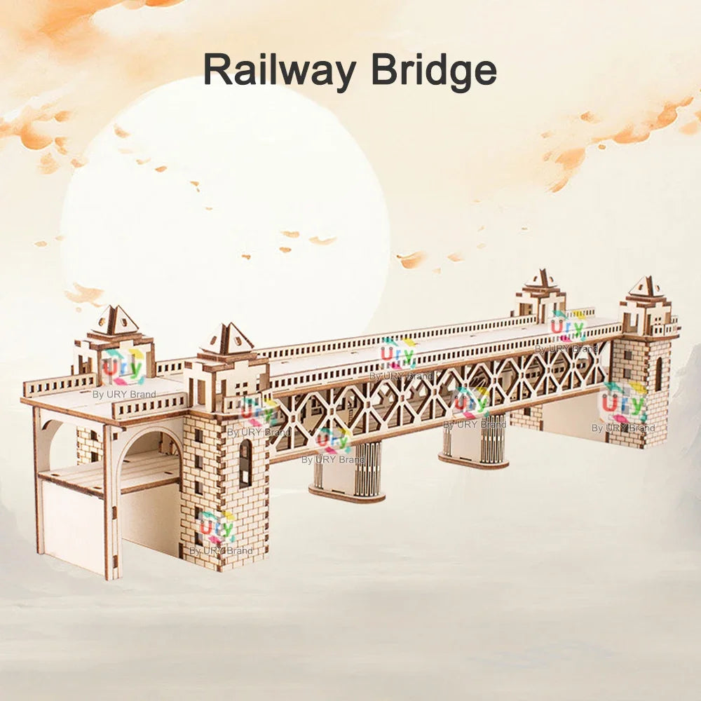 Retro Steam Train with Track Railway Bridge - Model to assemble