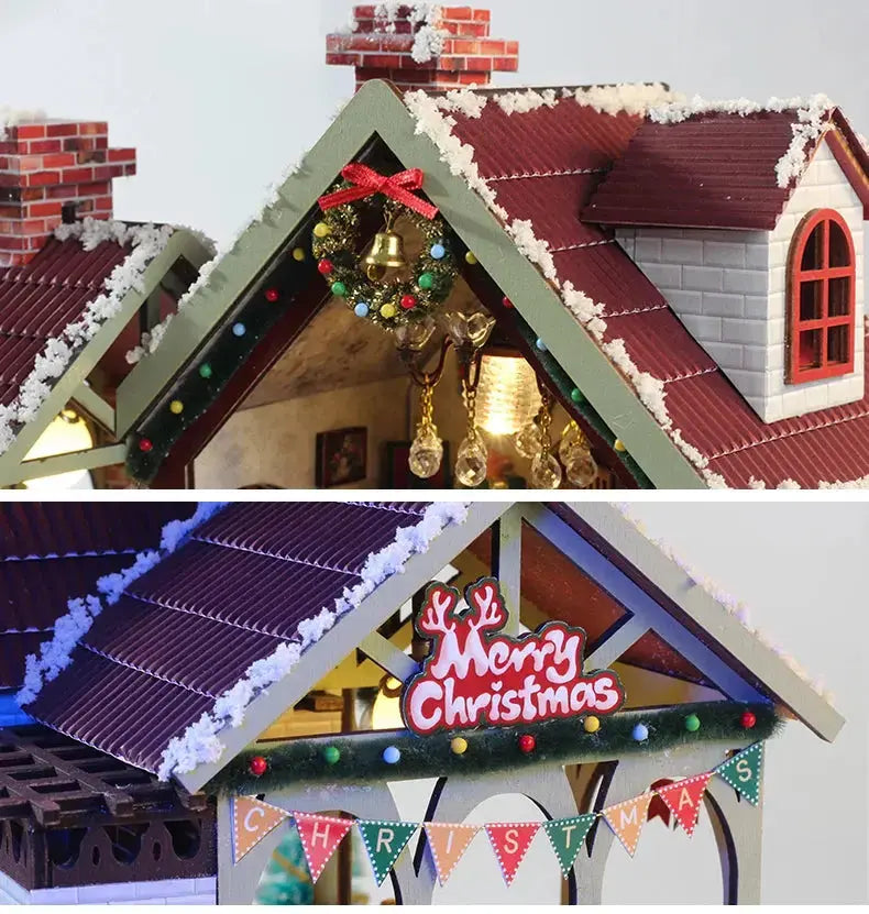 Christmas Night Warm House - Miniature Dollhouse DIY Kit with Music Box - Model to assemble