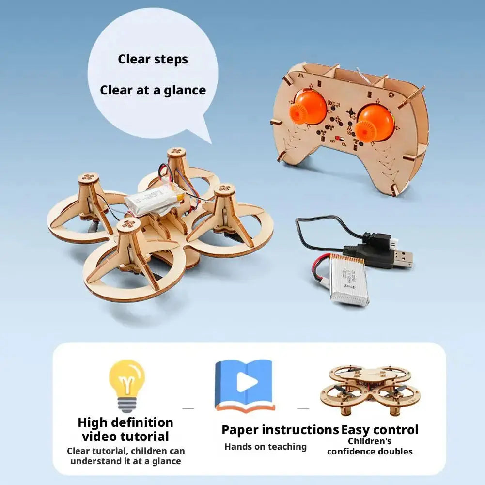 Drone Quadcopter Wooden Assembly DIY With Remote Control - Model to assemble