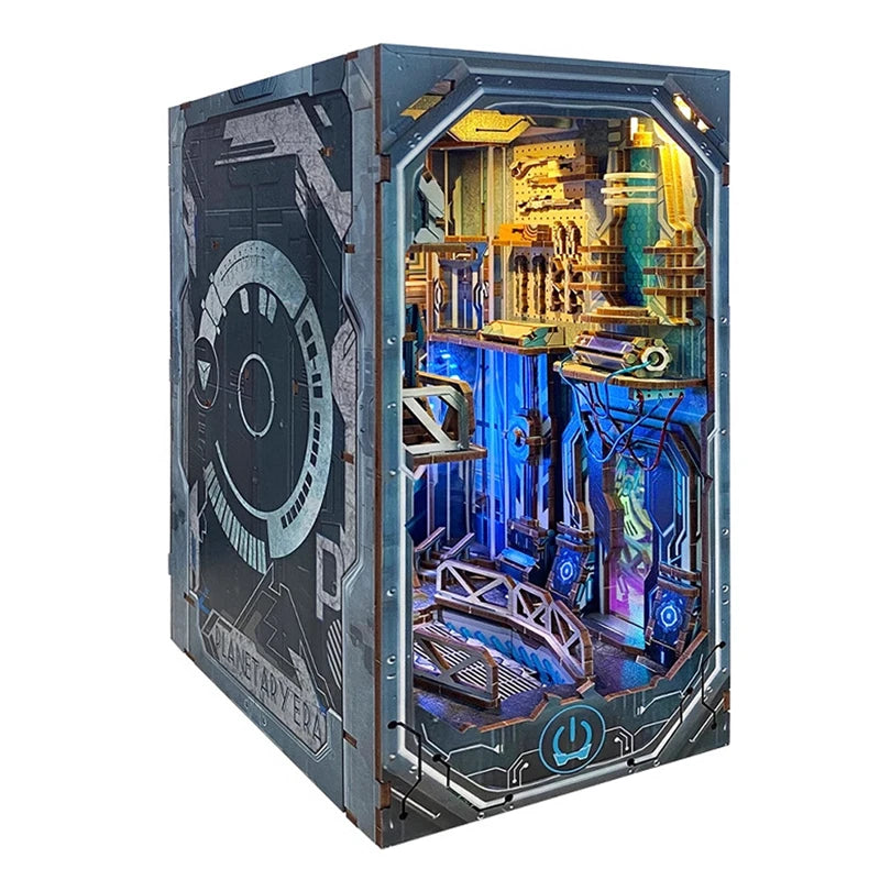 DIY Book Nook Planetary Era Wooden Miniature Model Kit With Light Bookend 3D Puzzle Bookshelf Home Decor Friends Birthday Gifts Model to assemble