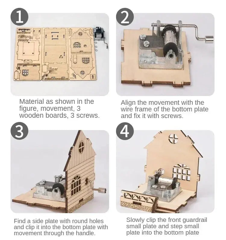 Wooden House Music Box Model Kit - Model to assemble
