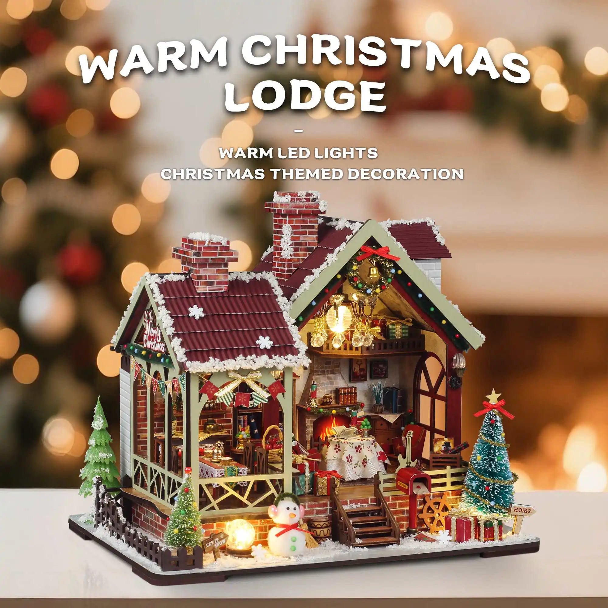 Christmas Night Warm House - Miniature Dollhouse DIY Kit with Music Box - Model to assemble