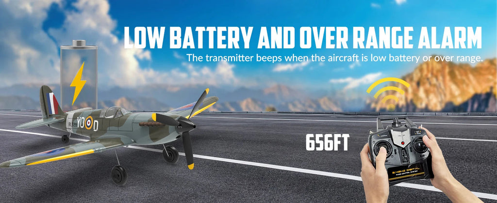 Volantex New Spitfire RC Plane EPP 400mm Wingspan RC Fighter One Key Aerobatic 2.4G 4CH RTF Warbird Plane Model to assemble