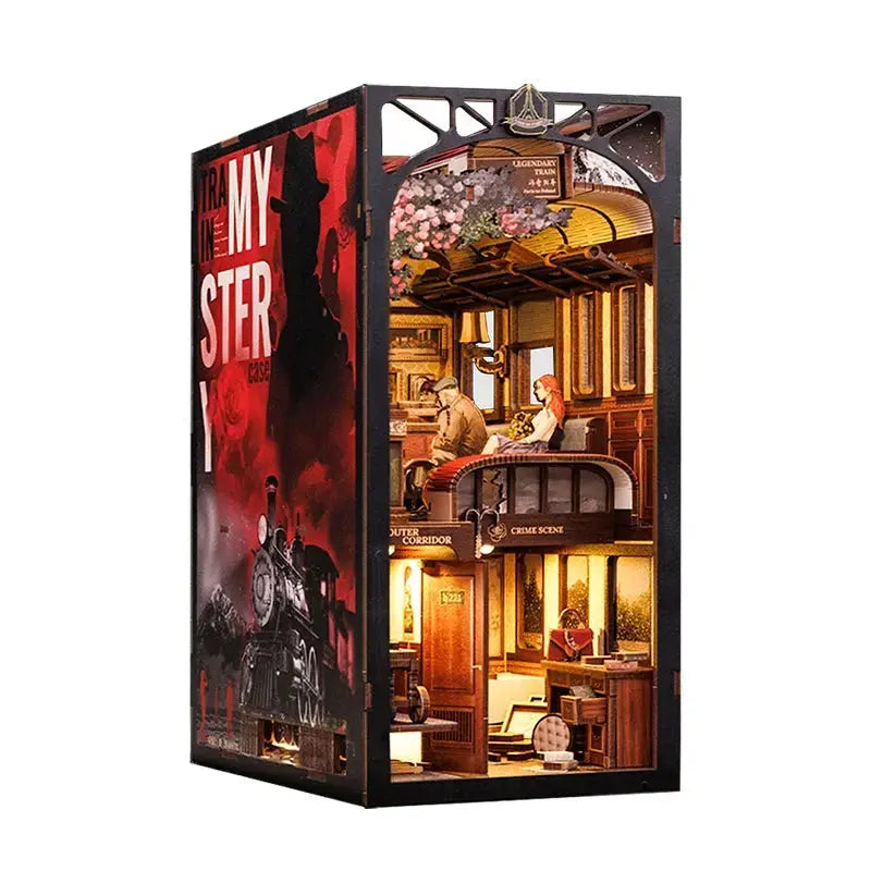 Detective, Train Mystery Wooden Dollhouse, Touch Light, Dust Cover, Bookshelf Insert, - Model to assemble