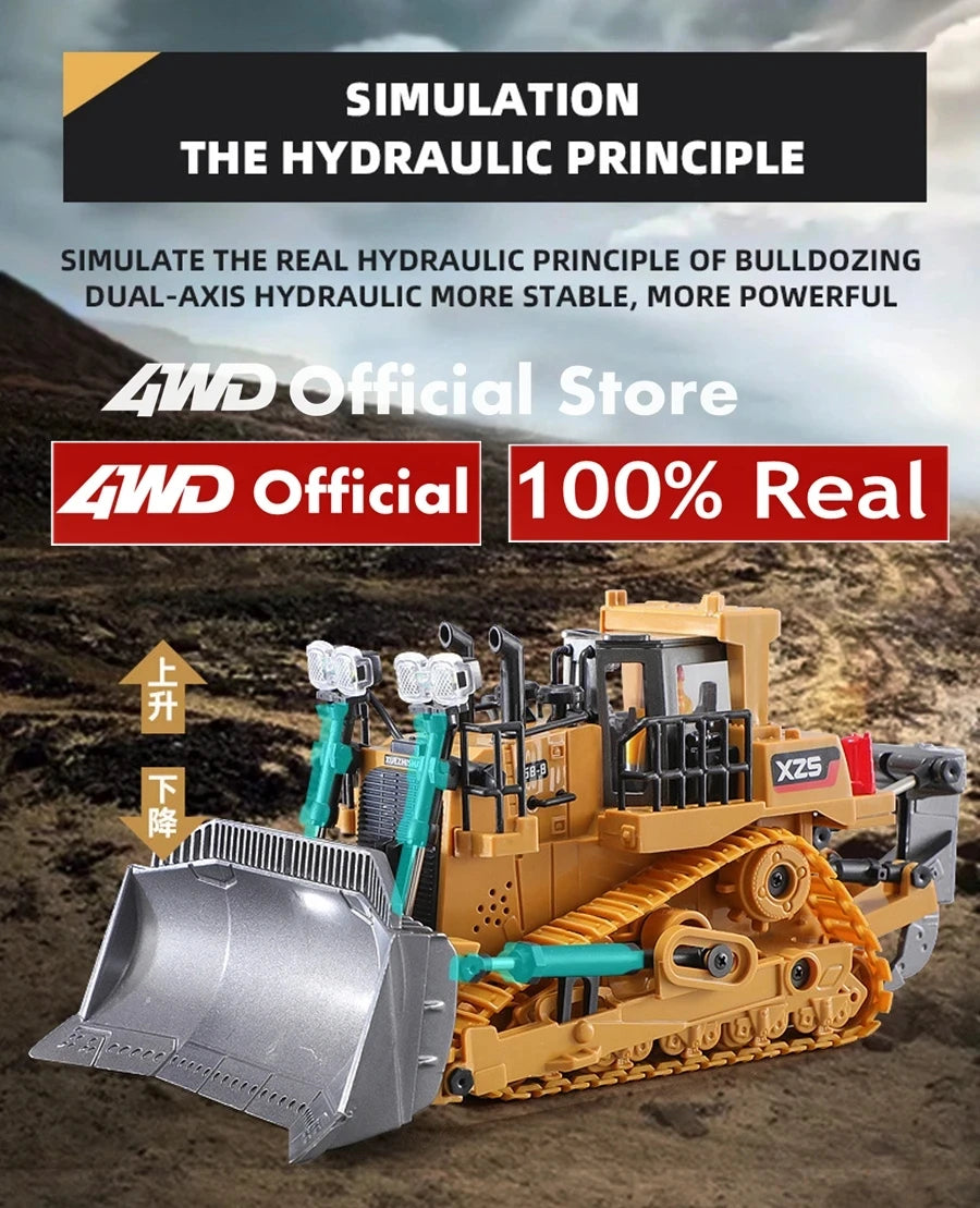 4WD Remote Control Excavator Toy Radio Controlled RC Dump Truck Vehicle Crawler Bulldozer Construction Car Gifts for Kids Boys Model to assemble