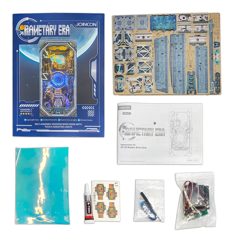 DIY Book Nook Planetary Era Wooden Miniature Model Kit With Light Bookend 3D Puzzle Bookshelf Home Decor Friends Birthday Gifts Model to assemble