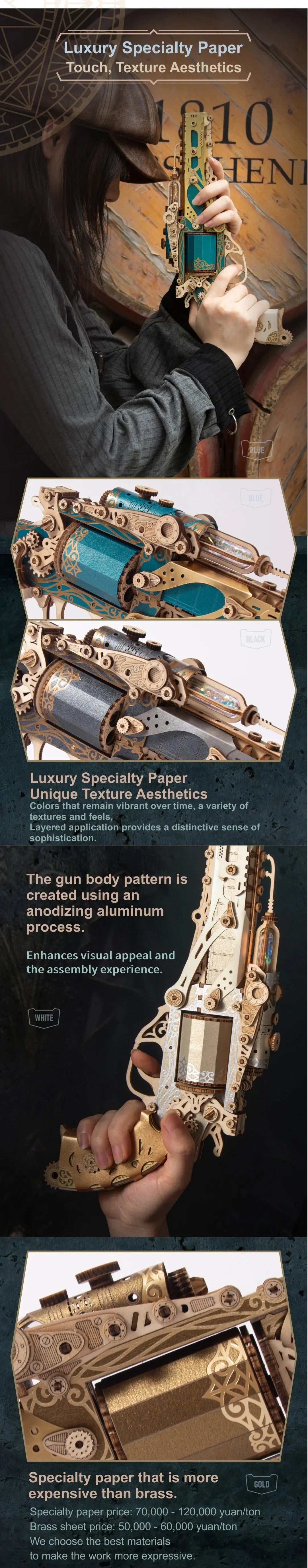 Steampunk Revolver Wooden Model Kits Model to assemble