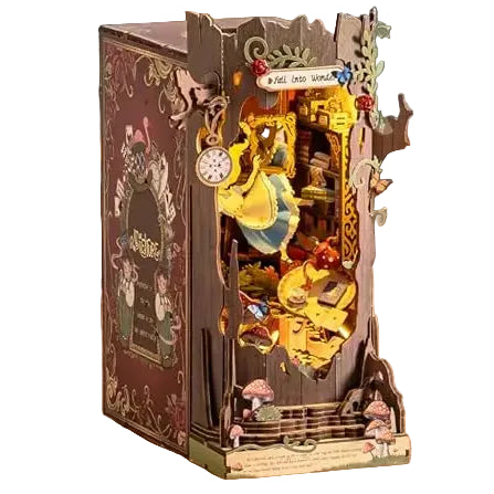 Robotime Rolife Book Nook Kits Fall into Wonder DIY Booknook with Lights Miniature House Kit 3D Wooden Puzzle Bookshelf Gift TGB Model to assemble
