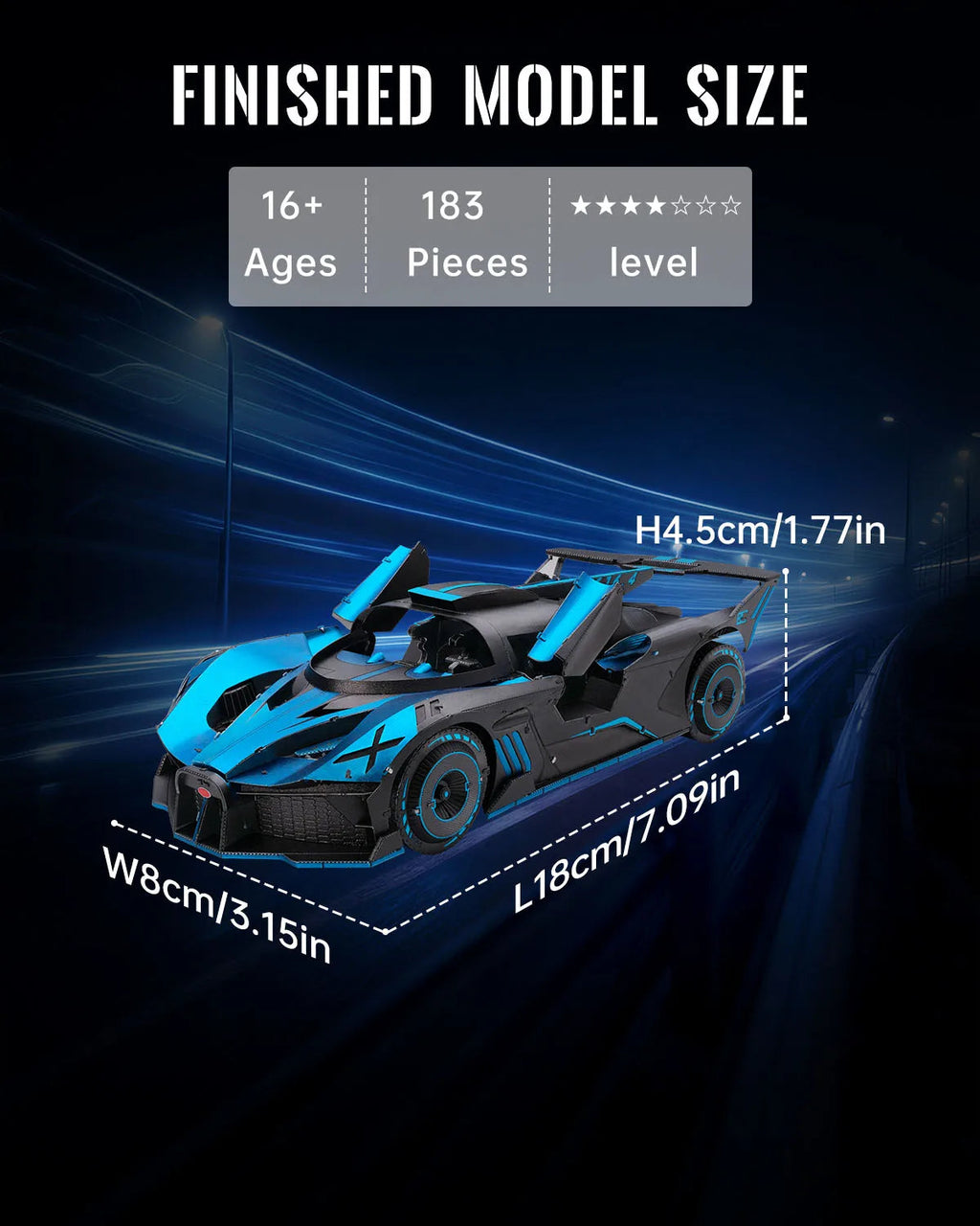 Piececool 3D Puzzles for Adult Blue Supercar 3D Metal Model Kits DIY Kit Jigsaw Craft for Home Decoration Best Gifts Model to assemble
