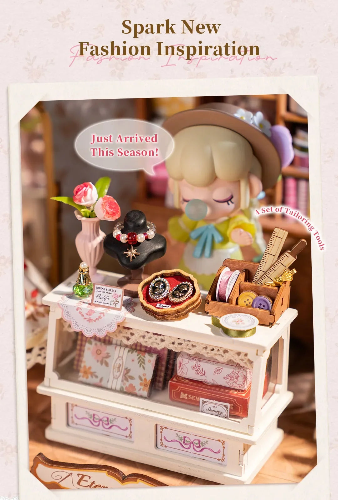 Elsa's Tailoring Miniature Dollhouse with LED Lights - Model to assemble