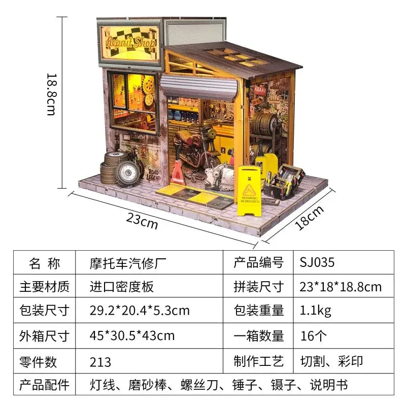 Vintage Motorcycle Garage Workshop Model - Model to assemble