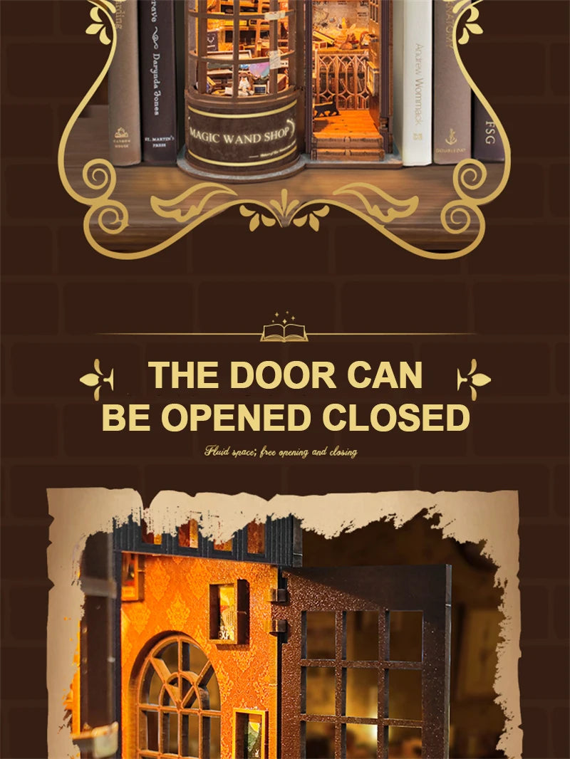 Retro Magic Wand Store DIY Wooden Book Nook Figurines Miniature Kits Bookshelf Home Bookend Decoration For Adult Handmade Gifts - Model to assemble