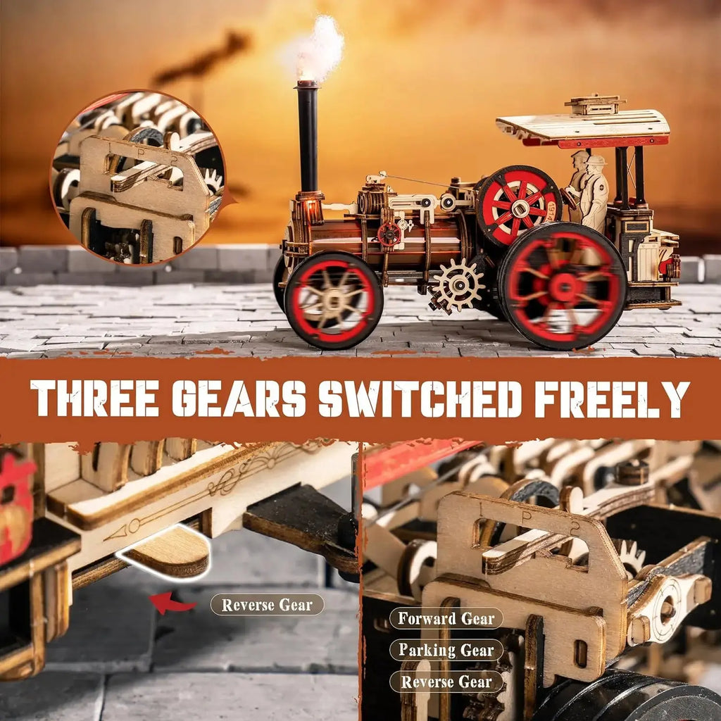 Wooden Mechanical Steam Locomotive 3D Puzzle Kit - Model to assemble