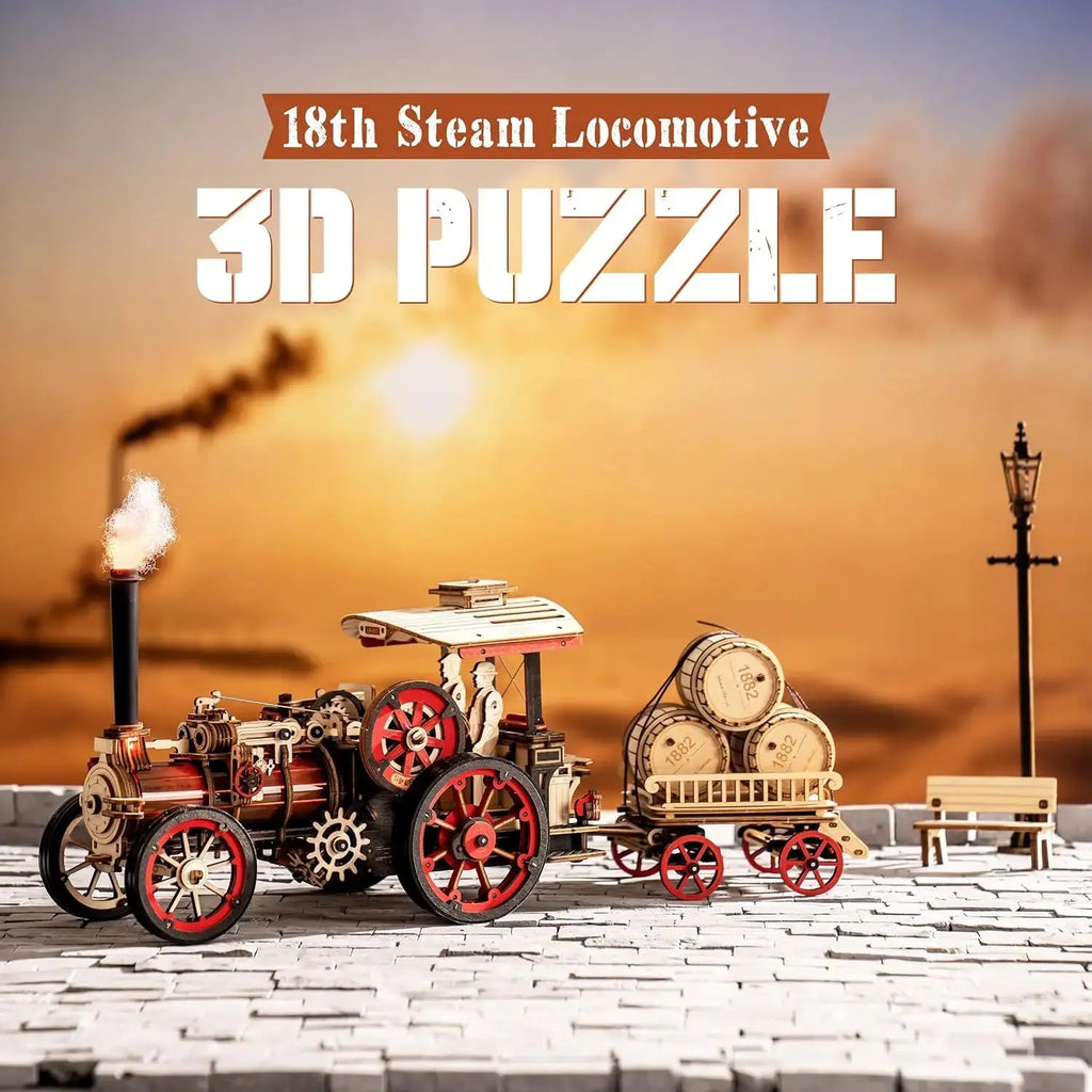Wooden Mechanical Steam Locomotive 3D Puzzle Kit - Model to assemble