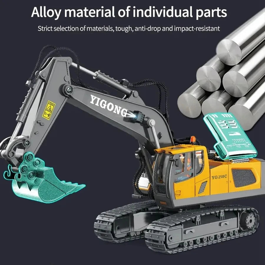 4WD Remote Control Excavator Toy Radio Controlled RC Dump Truck Vehicle Crawler Bulldozer Construction Car Gifts for Kids Boys Model to assemble