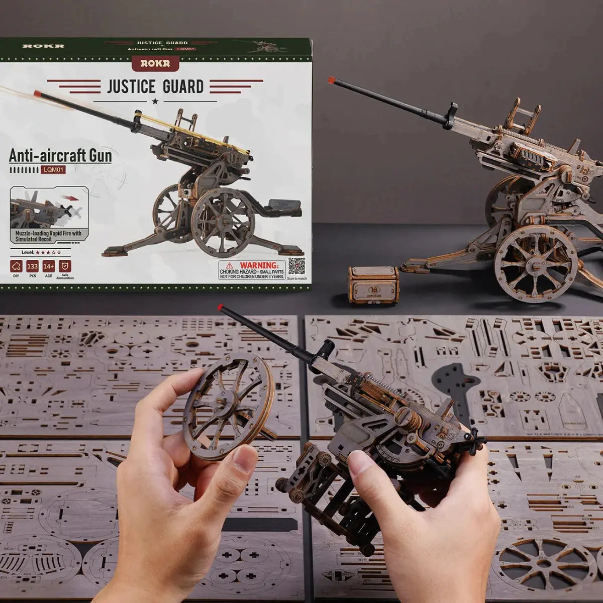 Anti-Aircraft Gun 3D Wooden Puzzle - Model to assemble