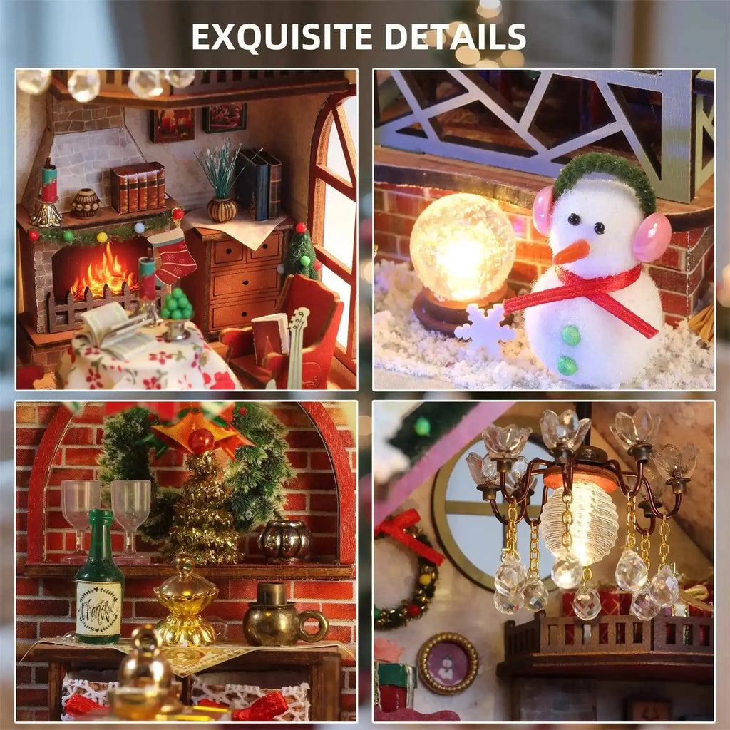 Christmas Night Warm House - Miniature Dollhouse DIY Kit with Music Box - Model to assemble