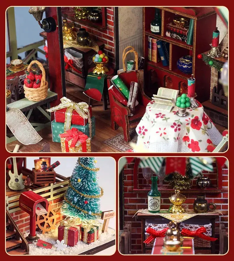 Christmas Night Warm House - Miniature Dollhouse DIY Kit with Music Box - Model to assemble