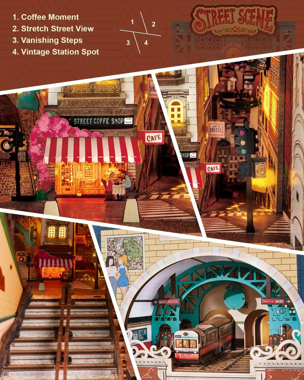 Street Scene Book Nook Set with Light - Model to assemble