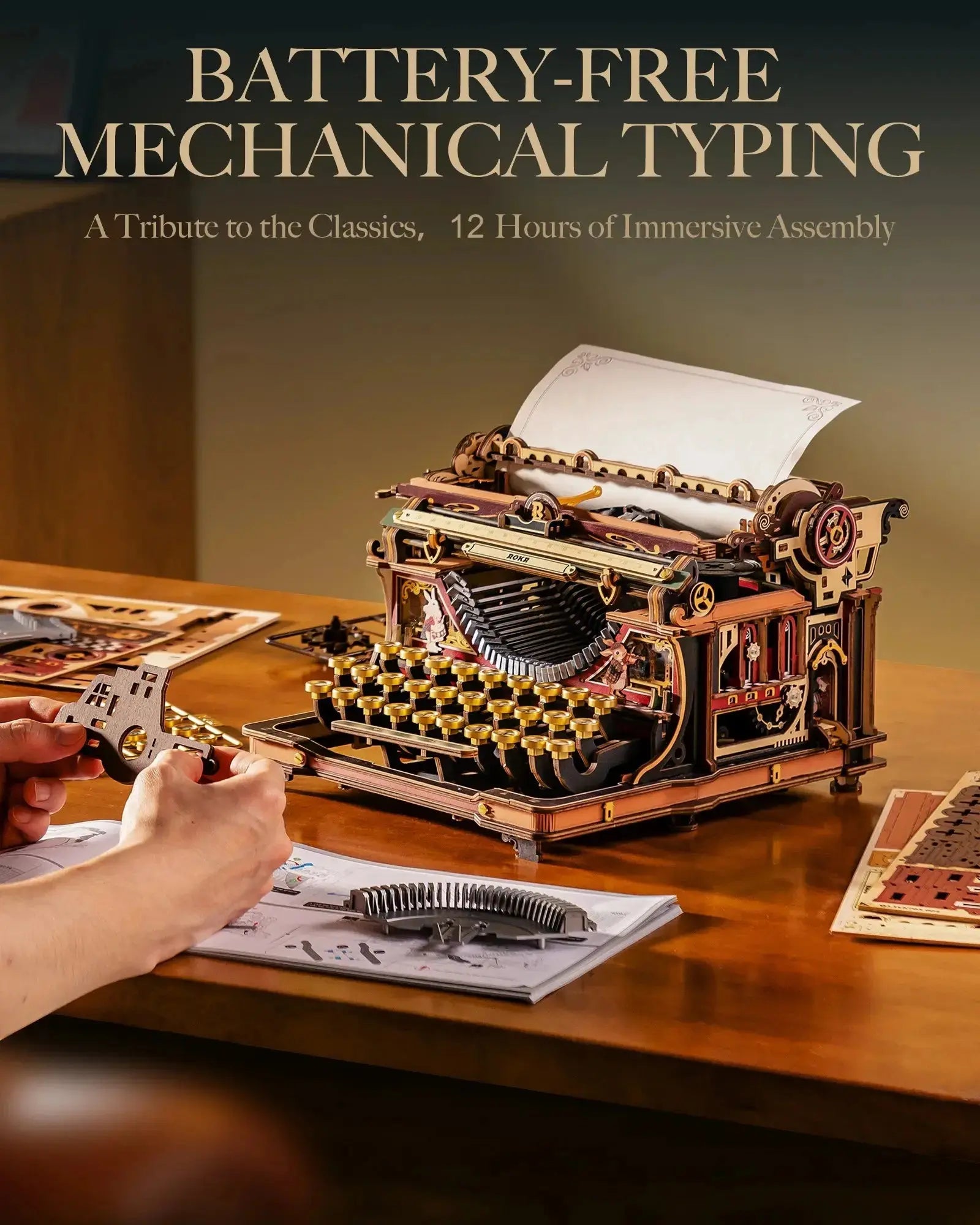 Mechanical Typewriter Wooden Model Kit - Model to assemble