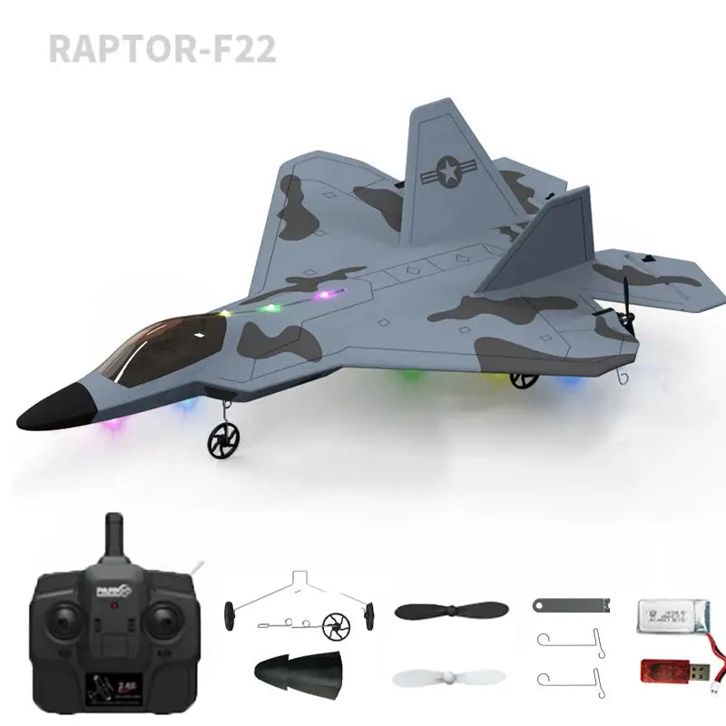F22S Raptor RC Airplane – 4CH 2.4GHz Remote Control Fighter Jet with 3D/6G Gyroscope, LED Lights & Easy Flight Control Model to assemble