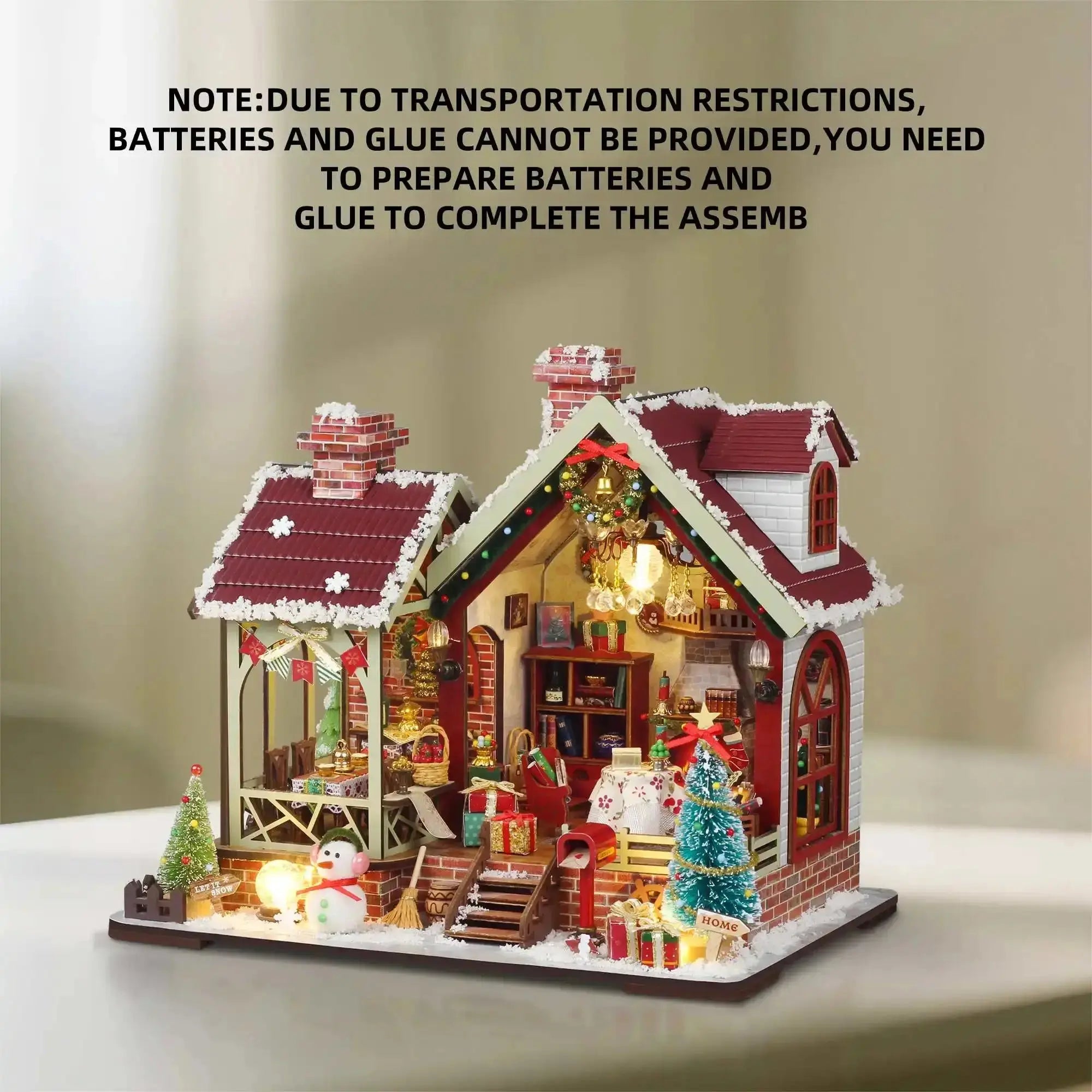 Christmas Night Warm House - Miniature Dollhouse DIY Kit with Music Box - Model to assemble