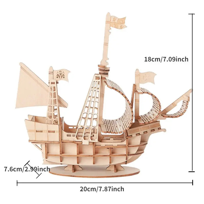 Sailboat Wooden 3D Puzzle Assembly - Model to assemble