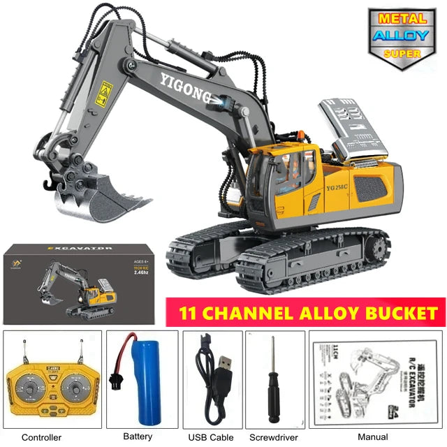 4WD Remote Control Excavator Toy Radio Controlled RC Dump Truck Vehicle Crawler Bulldozer Construction Car Gifts for Kids Boys Model to assemble