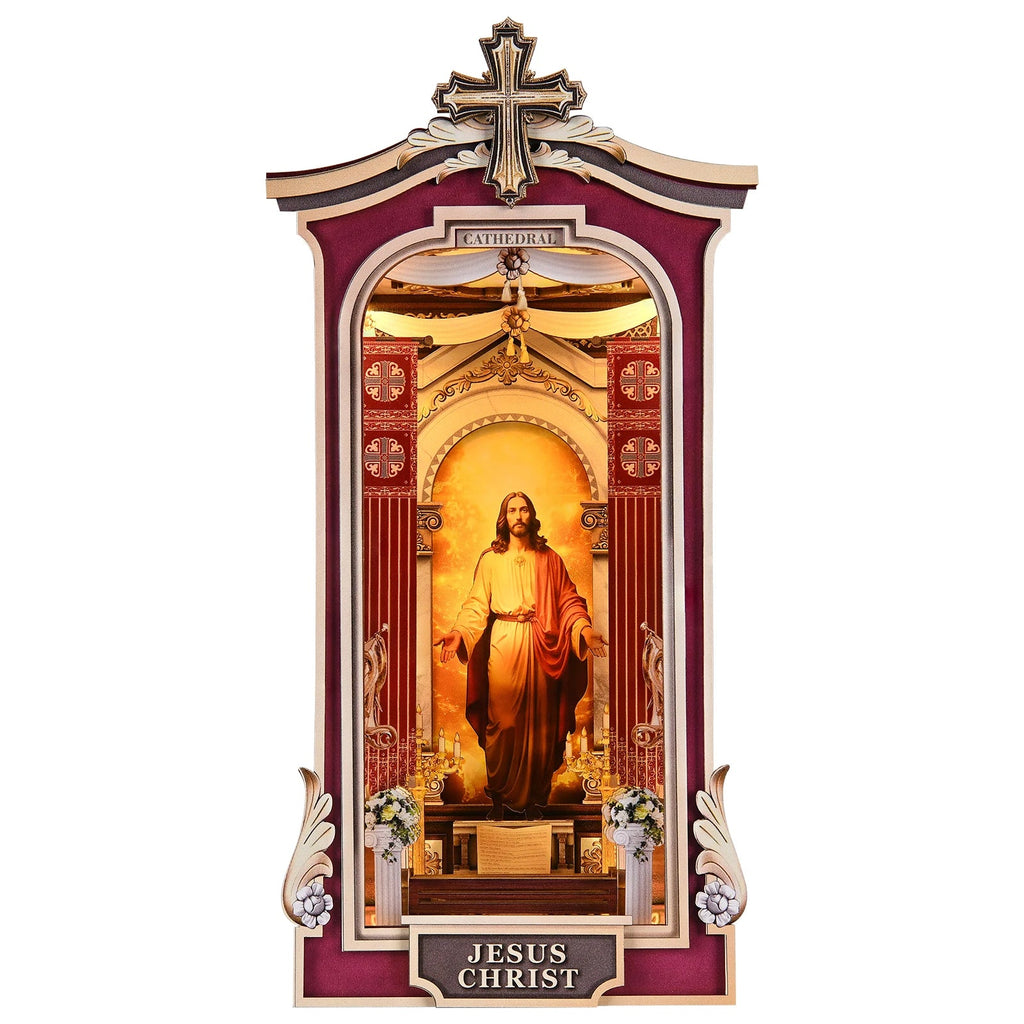 Book Nook Kit Cathedral DIY 3D Puzzle Classic Wooden Nativity Scene Ornament Bookshelf Dollhouse Model Bookend Building Home Dec Model to assemble