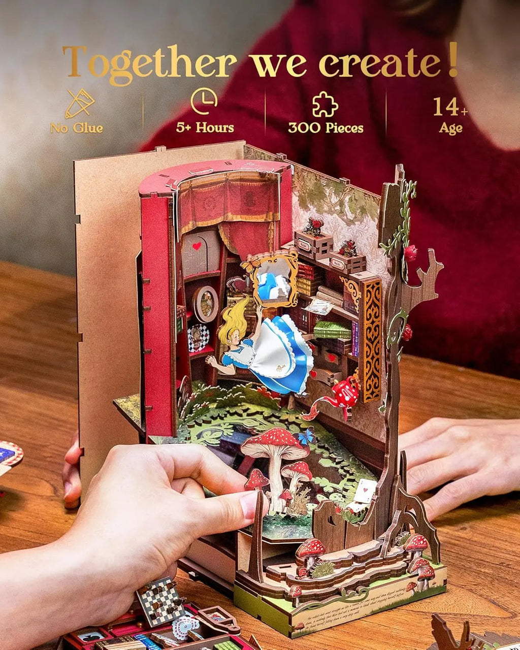 Robotime Rolife Book Nook Kits Fall into Wonder DIY Booknook with Lights Miniature House Kit 3D Wooden Puzzle Bookshelf Gift TGB Model to assemble