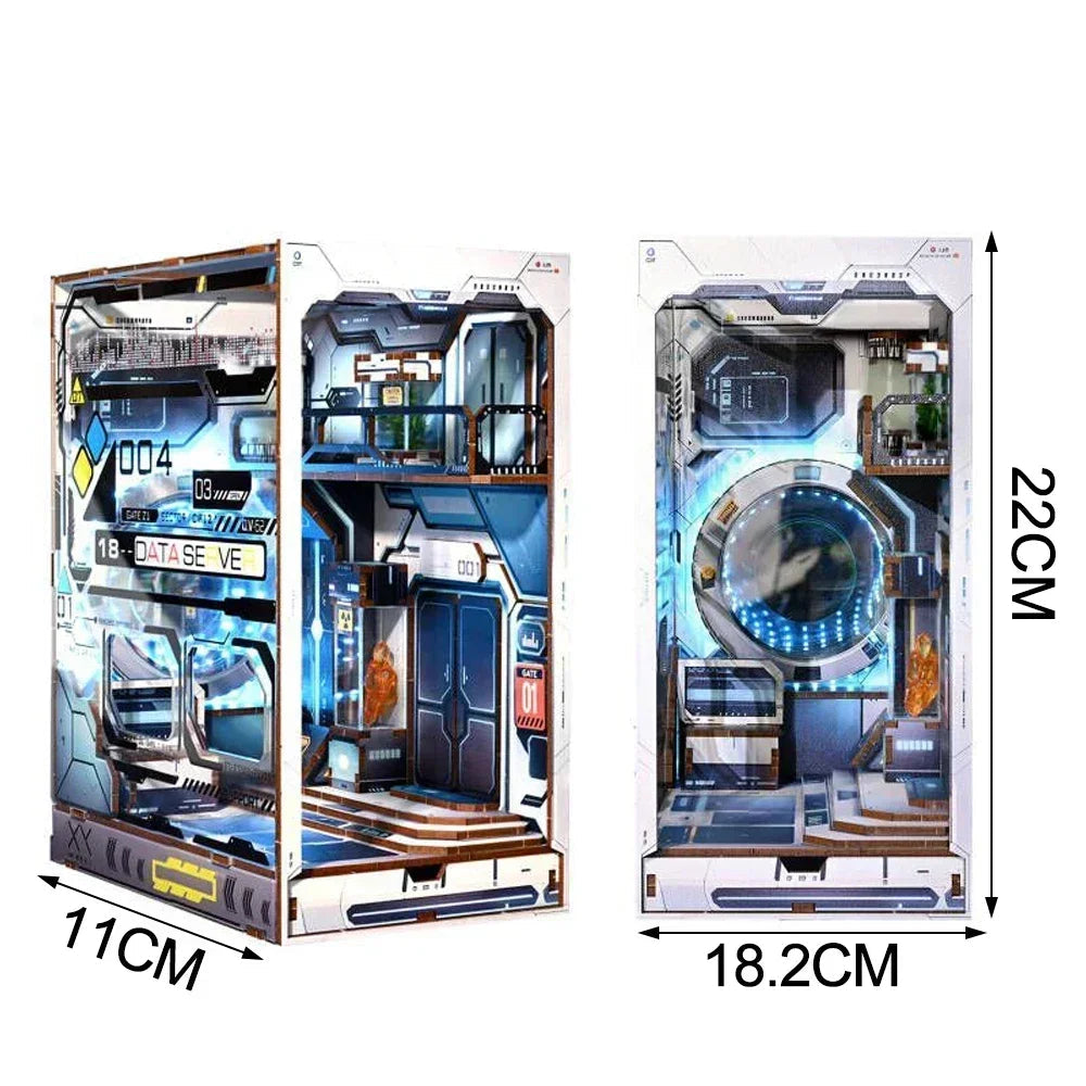 NEW Sci-fi Style Alien Hub DIY Wooden Book Nook Shelf Insert Miniature Kit, Bookshelf Home Bookend Decor For Adult Handmade Gift Model to assemble