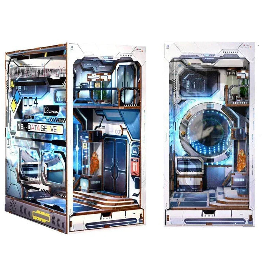NEW Sci-fi Style Alien Hub DIY Wooden Book Nook Shelf Insert Miniature Kit, Bookshelf Home Bookend Decor For Adult Handmade Gift Model to assemble