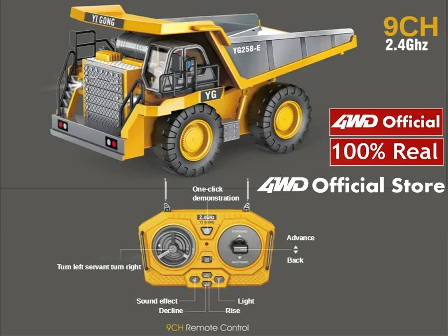 4WD Remote Control Excavator Toy Radio Controlled RC Dump Truck Vehicle Crawler Bulldozer Construction Car Gifts for Kids Boys Model to assemble