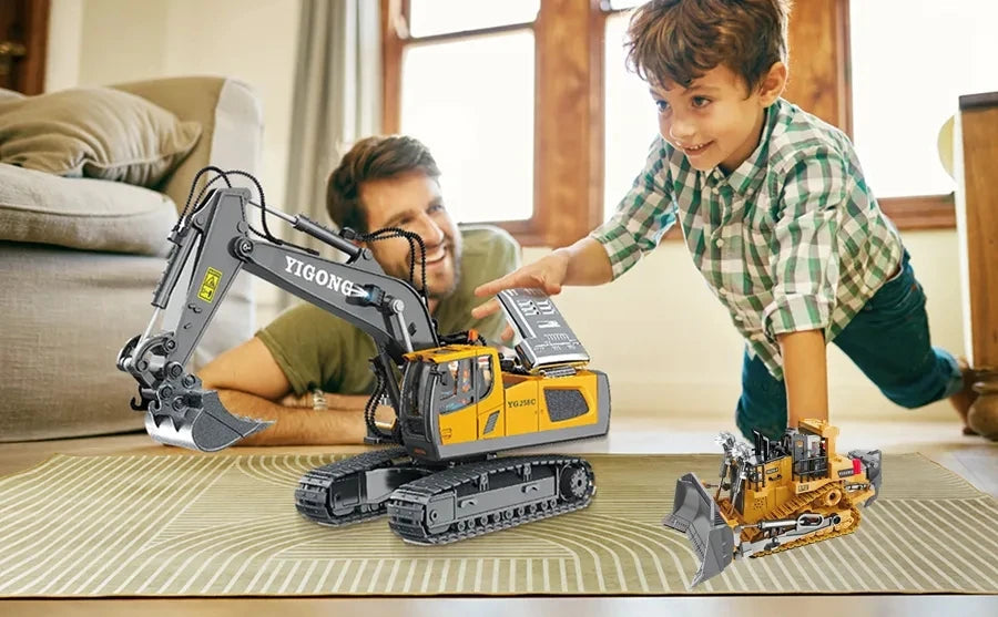 4WD Remote Control Excavator Toy Radio Controlled RC Dump Truck Vehicle Crawler Bulldozer Construction Car Gifts for Kids Boys Model to assemble