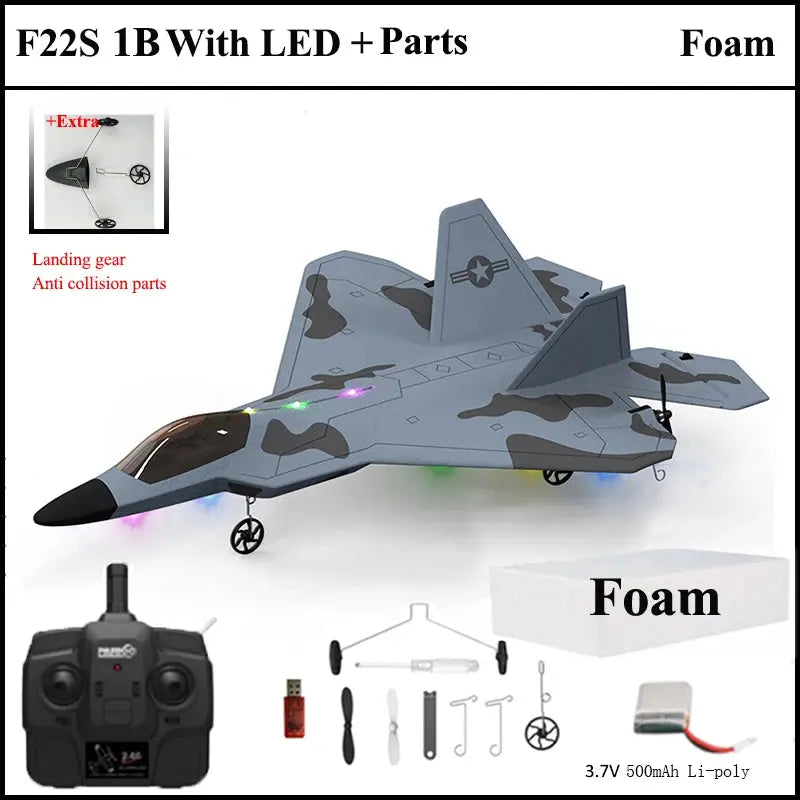 F22S Raptor RC Airplane – 4CH 2.4GHz Remote Control Fighter Jet with 3D/6G Gyroscope, LED Lights & Easy Flight Control Model to assemble